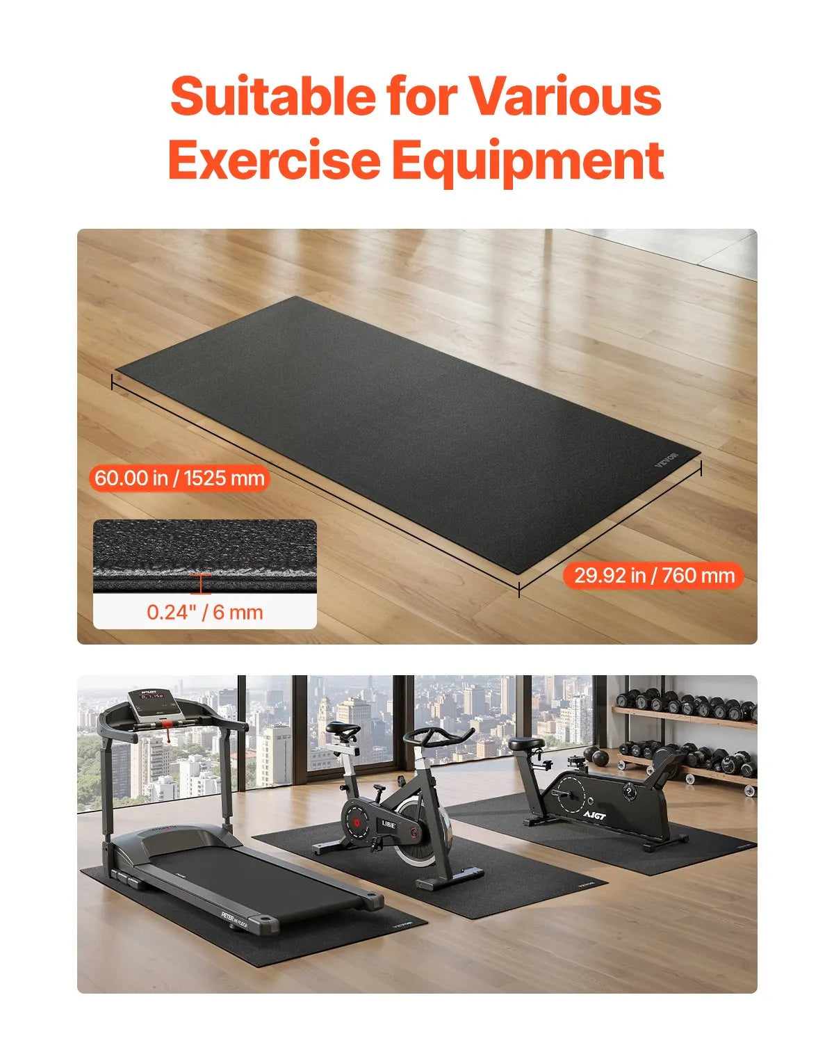 VEVOR Treadmill Mat for Carpet Floor 1/4