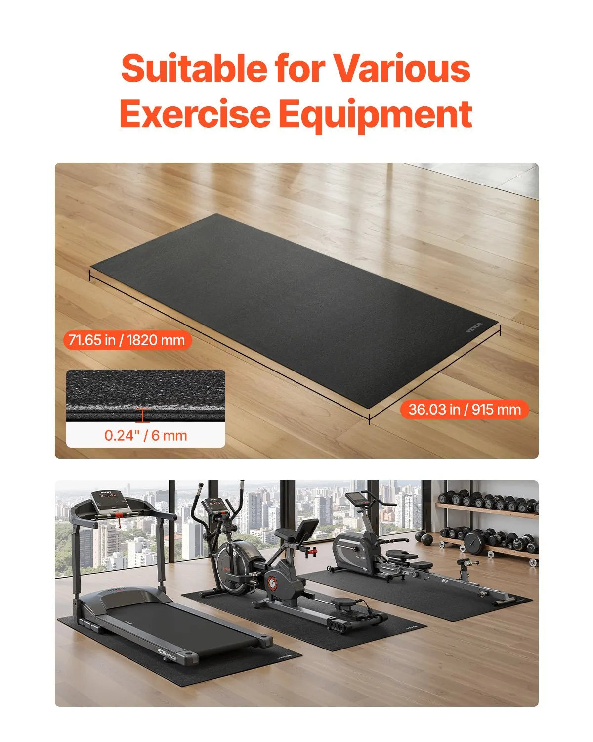 VEVOR Treadmill Mat for Carpet Floor 1/4