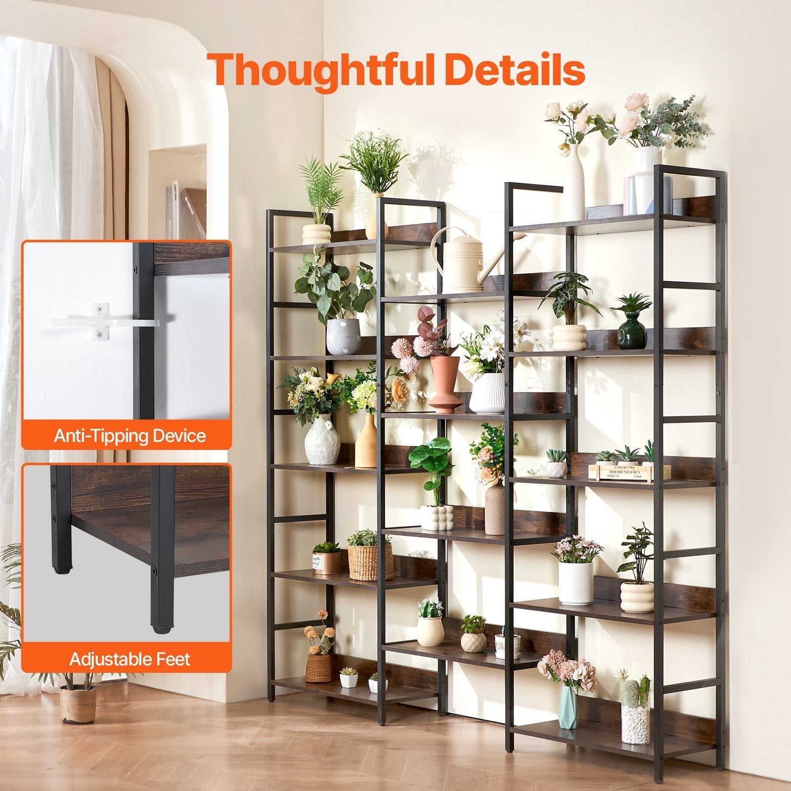 VEVOR Metal Bookshelf Rustic Bookshelf 14-Tier for Living room Bedroom & Office