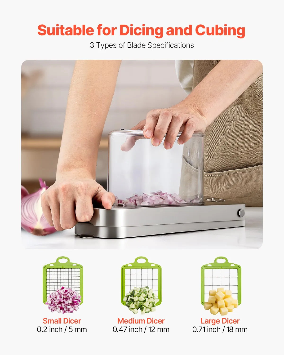 VEVOR Vegetable Chopper Food Veggie Cutter 3 Blades Onion Slicer with Container