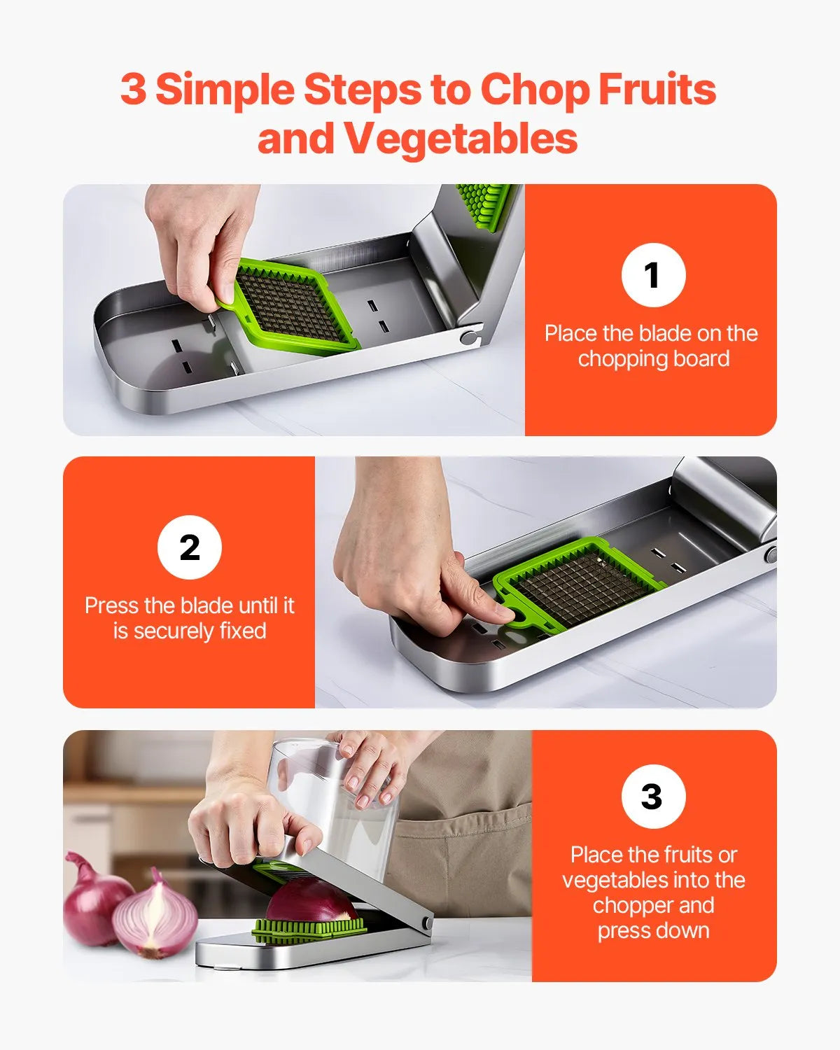 VEVOR Vegetable Chopper Food Veggie Cutter 3 Blades Onion Slicer with Container
