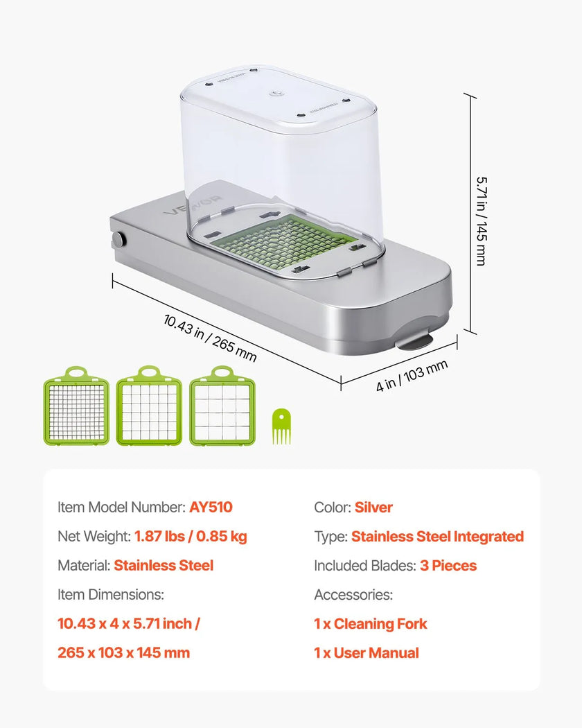 VEVOR Vegetable Chopper Food Veggie Cutter 3 Blades Onion Slicer with Container