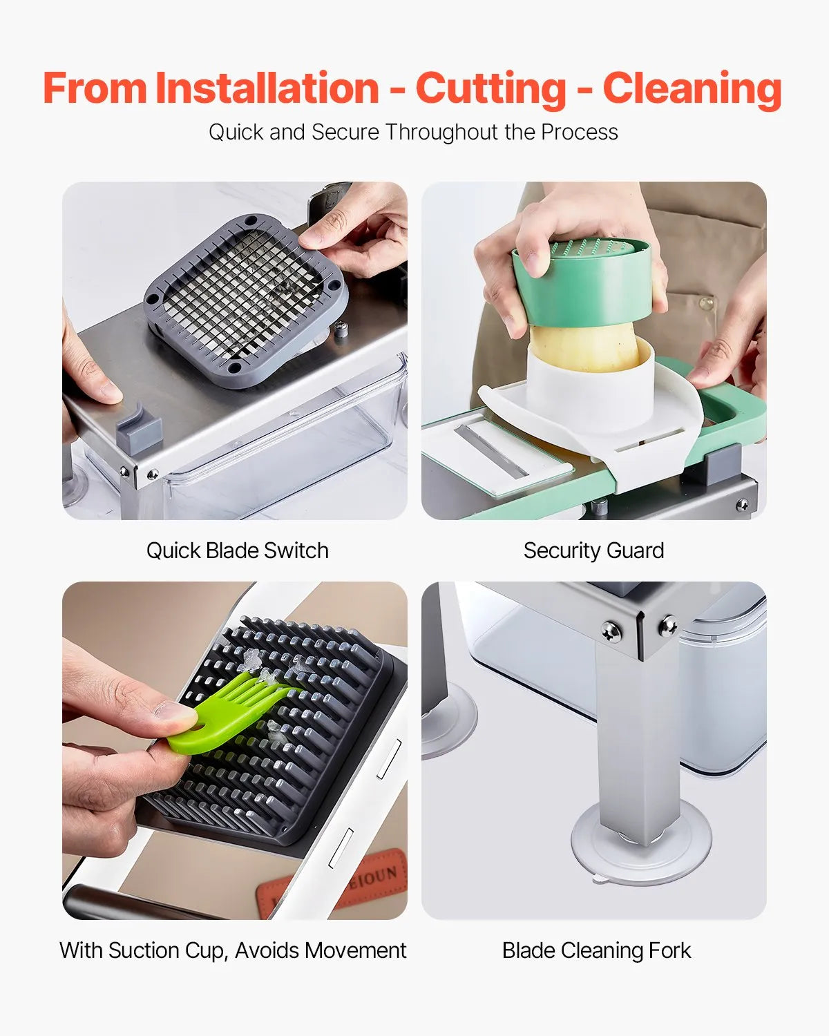 VEVOR Vegetable Chopper Mandoline Slicer All-in-1 Food Veggie Cutter 8 Blades