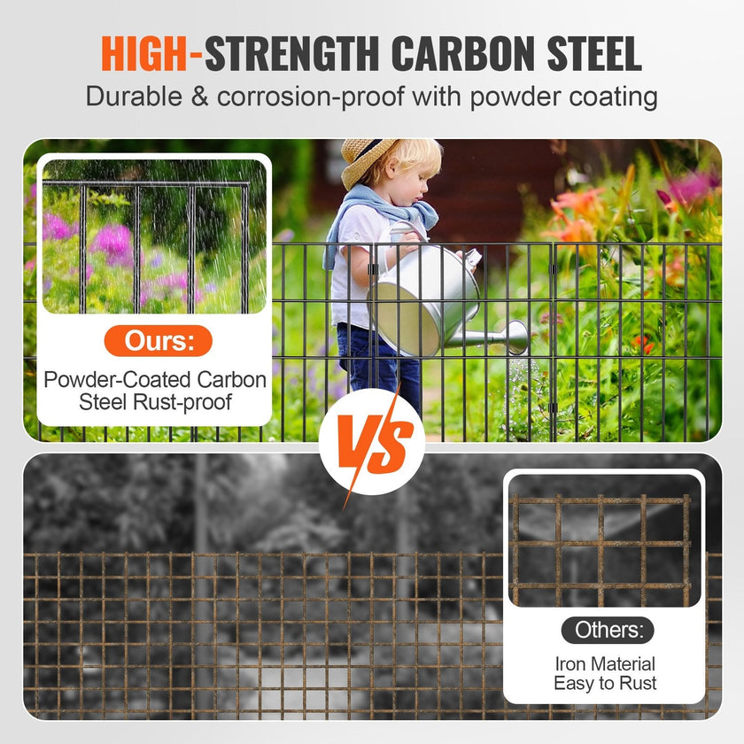 VEVOR Garden Fence, No Dig Fence 17''(H)x13''(L) Animal Barrier Fence, Underground Decorative Garden Fencing with 1.5 inch Spike Spacing, Metal Dog Fence for the Yard and Outdoor Patio, 19 Pack