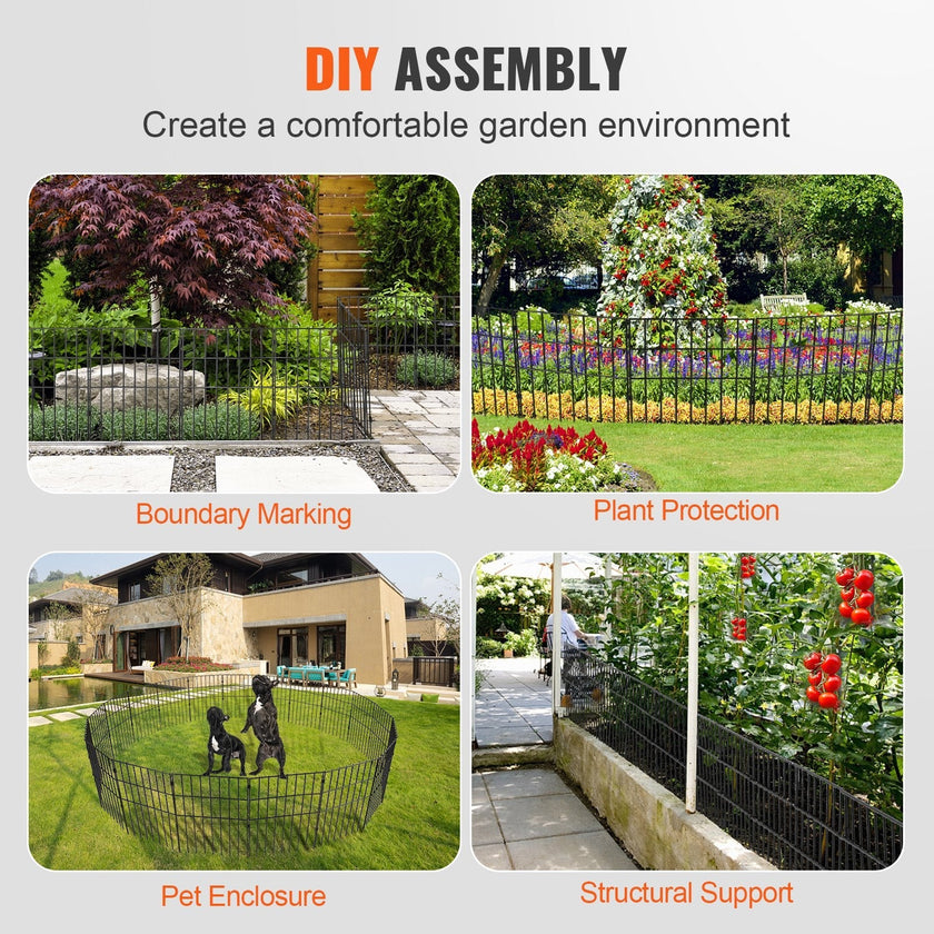 VEVOR Garden Fence, No Dig Fence 17''(H)x13''(L) Animal Barrier Fence, Underground Decorative Garden Fencing with 1.5 inch Spike Spacing, Metal Dog Fence for the Yard and Outdoor Patio, 19 Pack