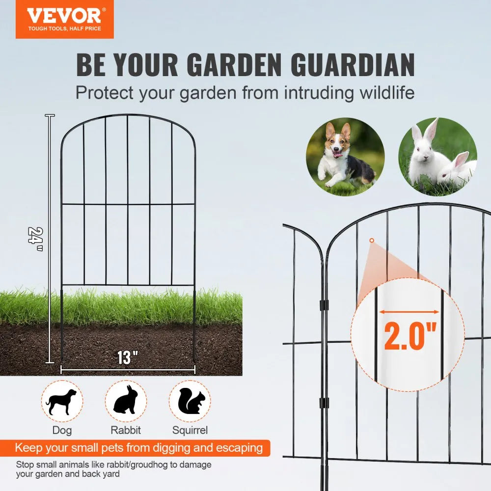 VEVOR Garden Fence, No Dig Fence 24''(H)x13''(L) Animal Barrier Fence, Underground Decorative Garden Fencing with 2 inch Spike Spacing, Metal Dog Fence for the Yard and Outdoor Patio, 28 Pack