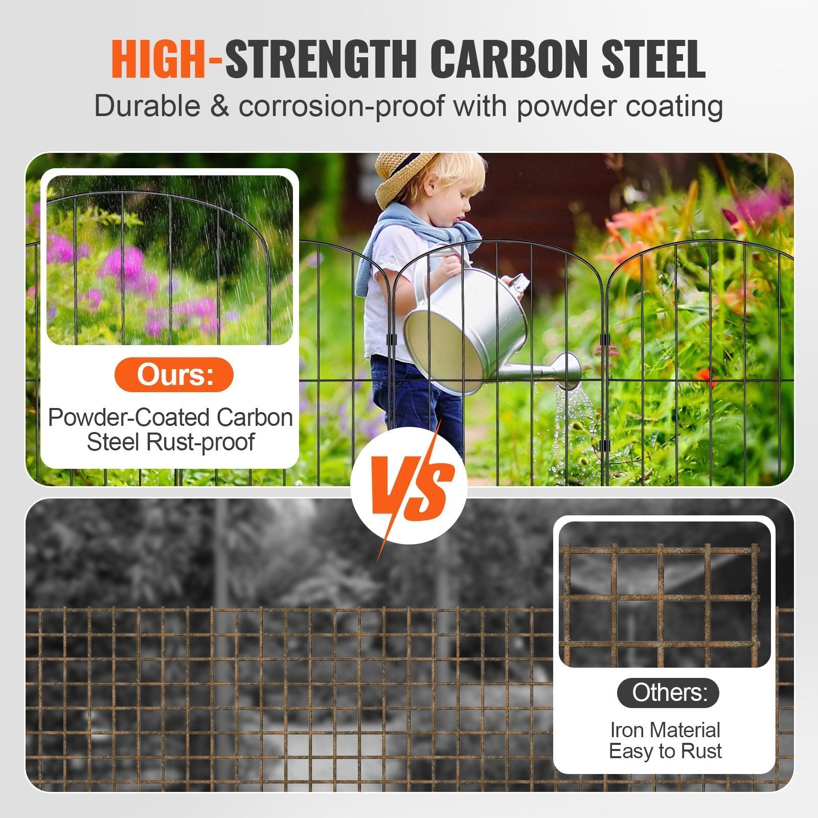 VEVOR Garden Fence, No Dig Fence 24''(H)x13''(L) Animal Barrier Fence, Underground Decorative Garden Fencing with 2 inch Spike Spacing, Metal Dog Fence for the Yard and Outdoor Patio, 10 Pack