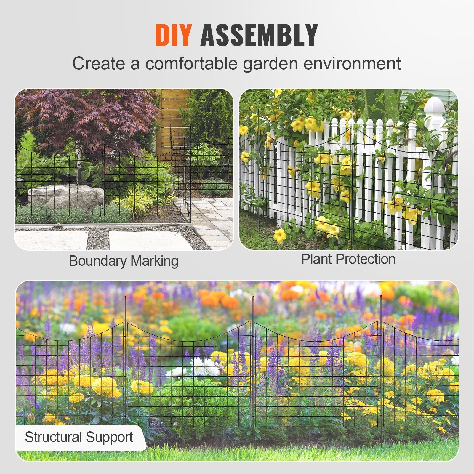 VEVOR Garden Fence, 36.6''(H)x29.5''(L) Animal Barrier Fence, Underground Decorative Garden Fencing with 2.5 inch Spike Spacing, Metal Dog Fence for the Yard and Outdoor Patio, 5 Pack