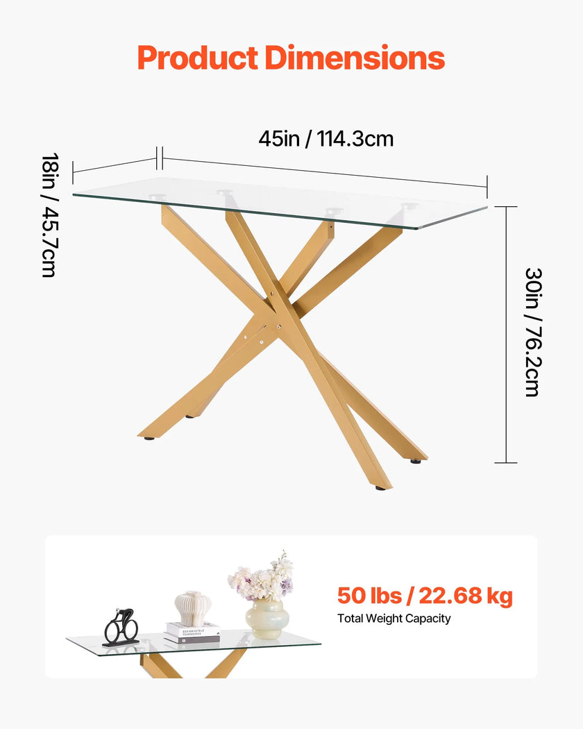 VEVOR Glass Coffee Table Rectangle Sofa Side Table with Glass Top & Cross-Legs