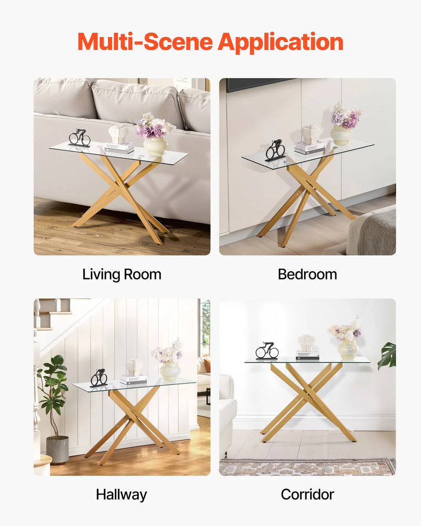 VEVOR Glass Coffee Table Rectangle Sofa Side Table with Glass Top & Cross-Legs