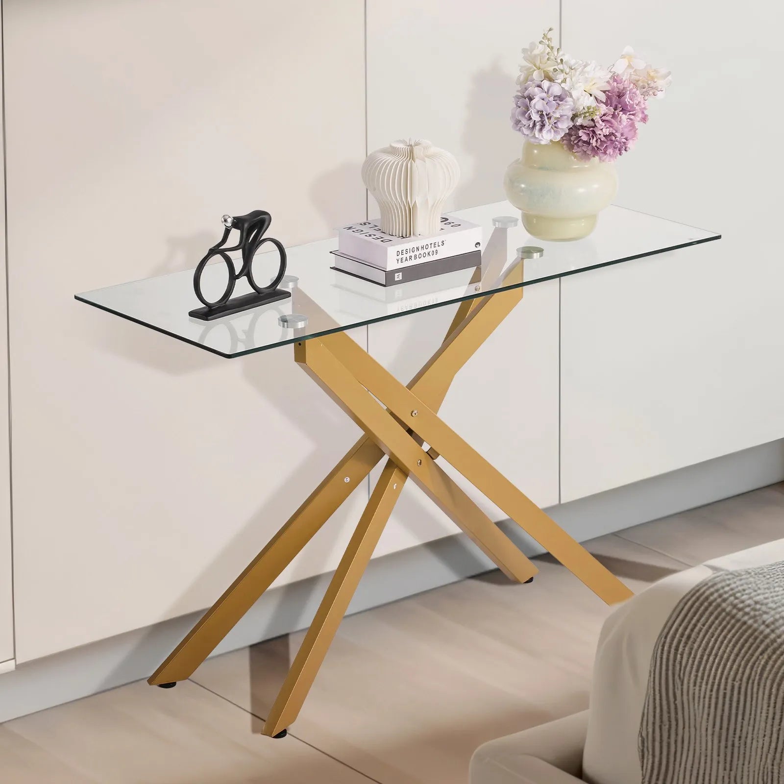 VEVOR Glass Coffee Table Rectangle Sofa Side Table with Glass Top & Cross-Legs