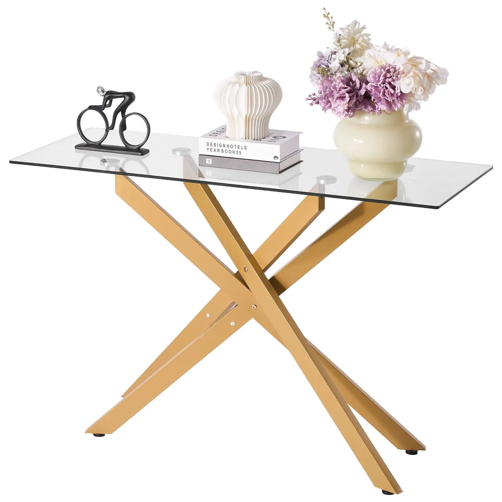 VEVOR Glass Coffee Table Rectangle Sofa Side Table with Glass Top & Cross-Legs