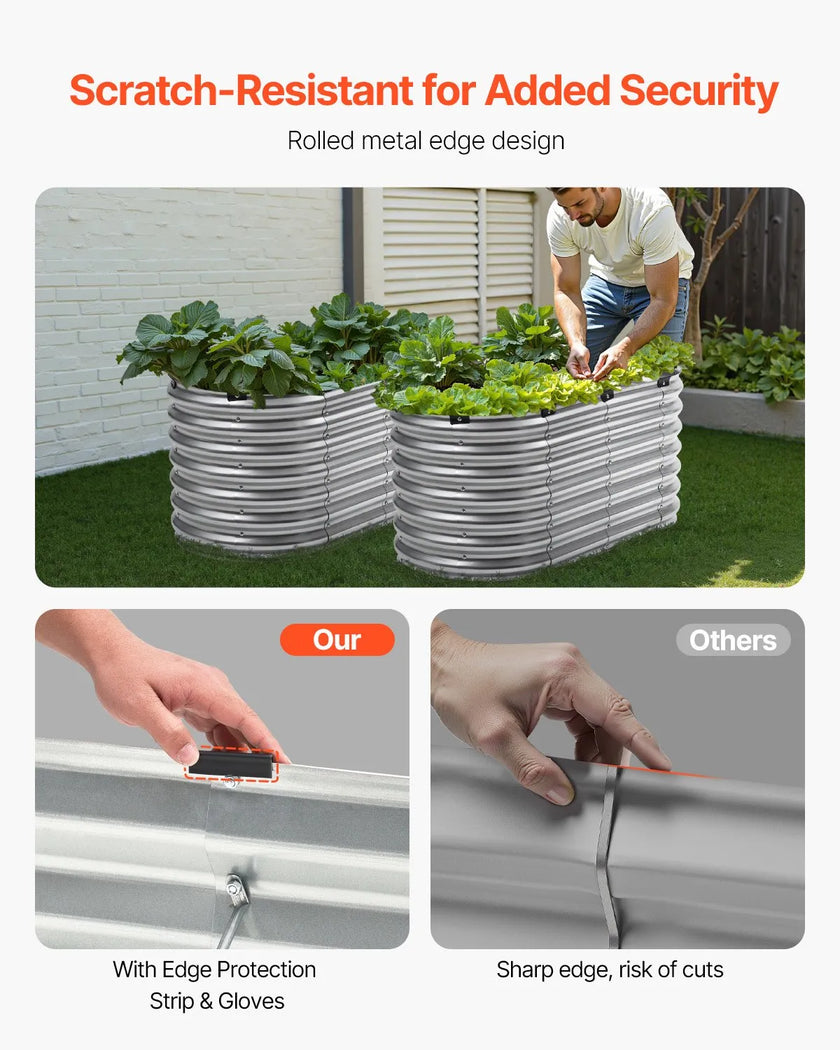 VEVOR Metal Raised Garden Bed 4x2x2 ft Outdoor Galvanized Planter Box Silver