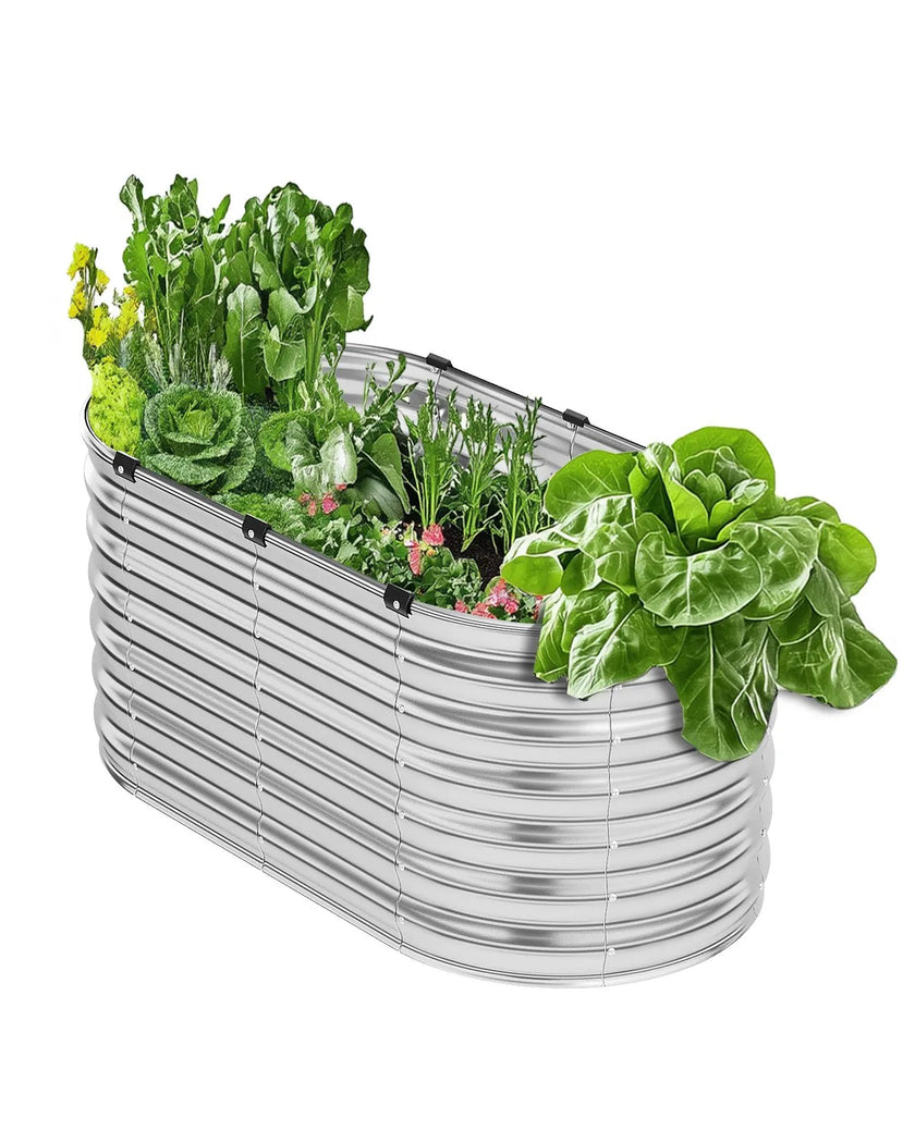 VEVOR Metal Raised Garden Bed 4x2x2 ft Outdoor Galvanized Planter Box Silver