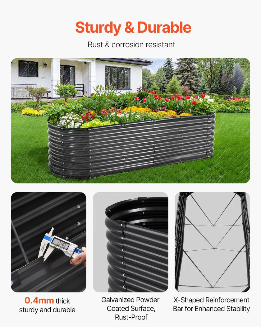 VEVOR Metal Raised Garden Bed 8x2x2 ft Outdoor Galvanized Planter Box Dark Gray