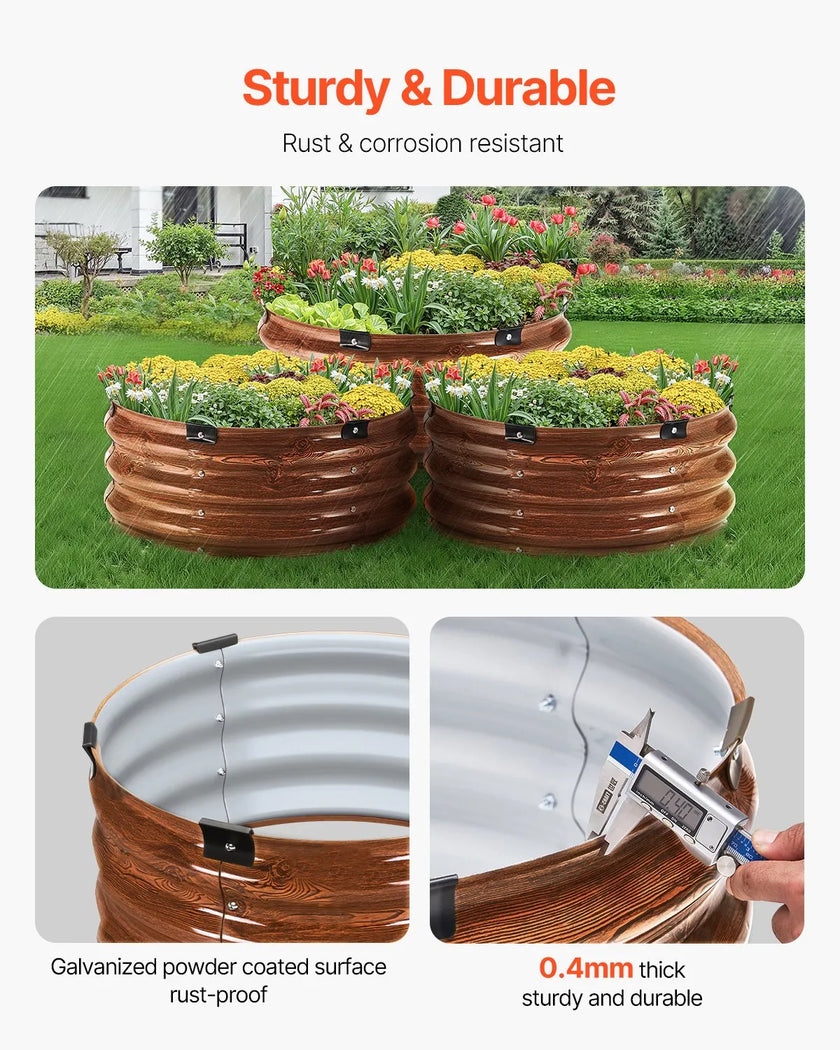 VEVOR Metal Raised Garden Bed 2x1 ft 3 Pcs Outdoor Galvanized Planter Wood Grain