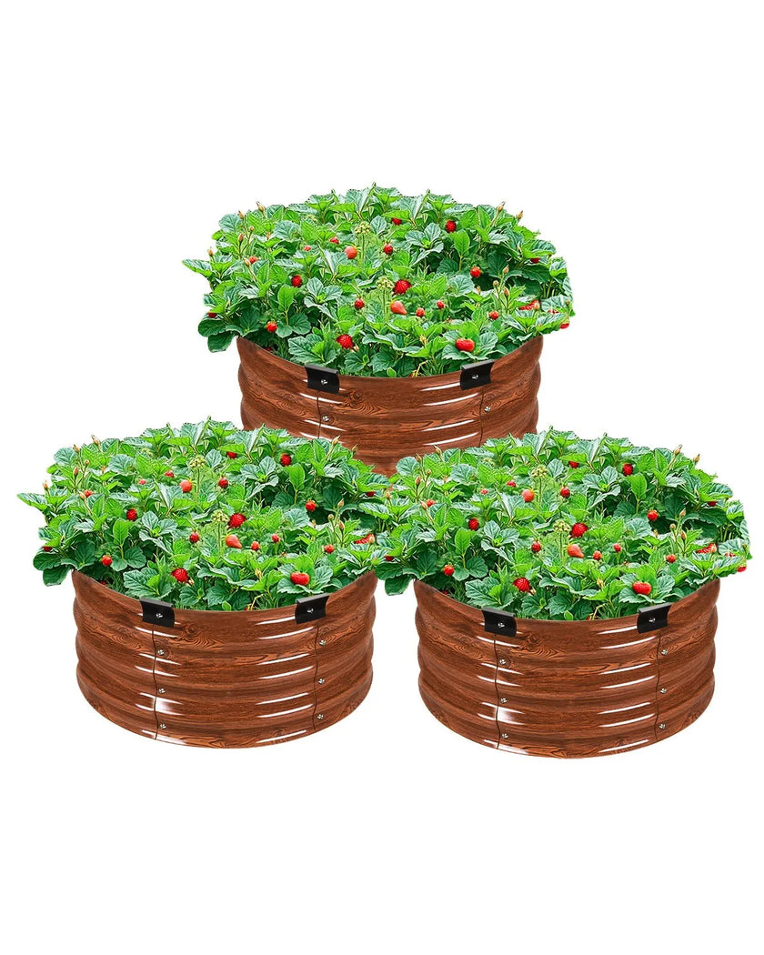 VEVOR Metal Raised Garden Bed 2x1 ft 3 Pcs Outdoor Galvanized Planter Wood Grain