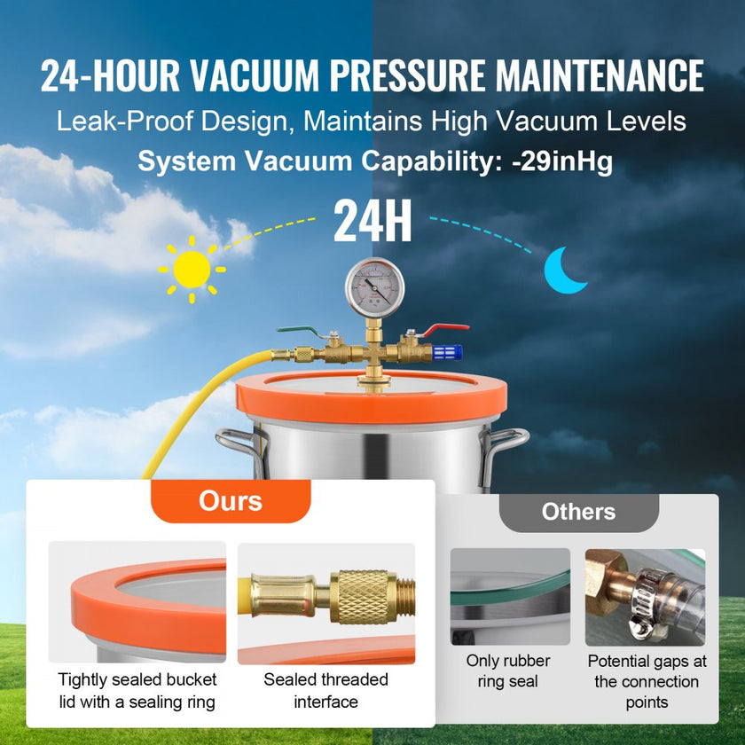 VEVOR 5 Gallon Vacuum Chamber, Upgraded Tempered Glass Lid Vacuum Degassing Chamber, 304 Stainless Steel Chamber, for Stabilizing Wood, Resin Degassing, Silicone Degassing and Plaster Degassing