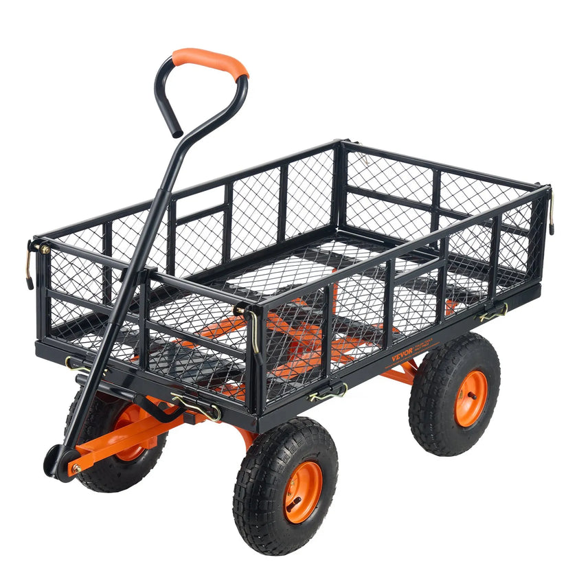 VEVOR Dump Cart, Metal Garden Dump Cart with Easy to Assemble Frame, Dump Wagon with 2-in-1 Convertible Handle, Utility Wheelbarrow 880 lbs Capacity, 10 inch Tires