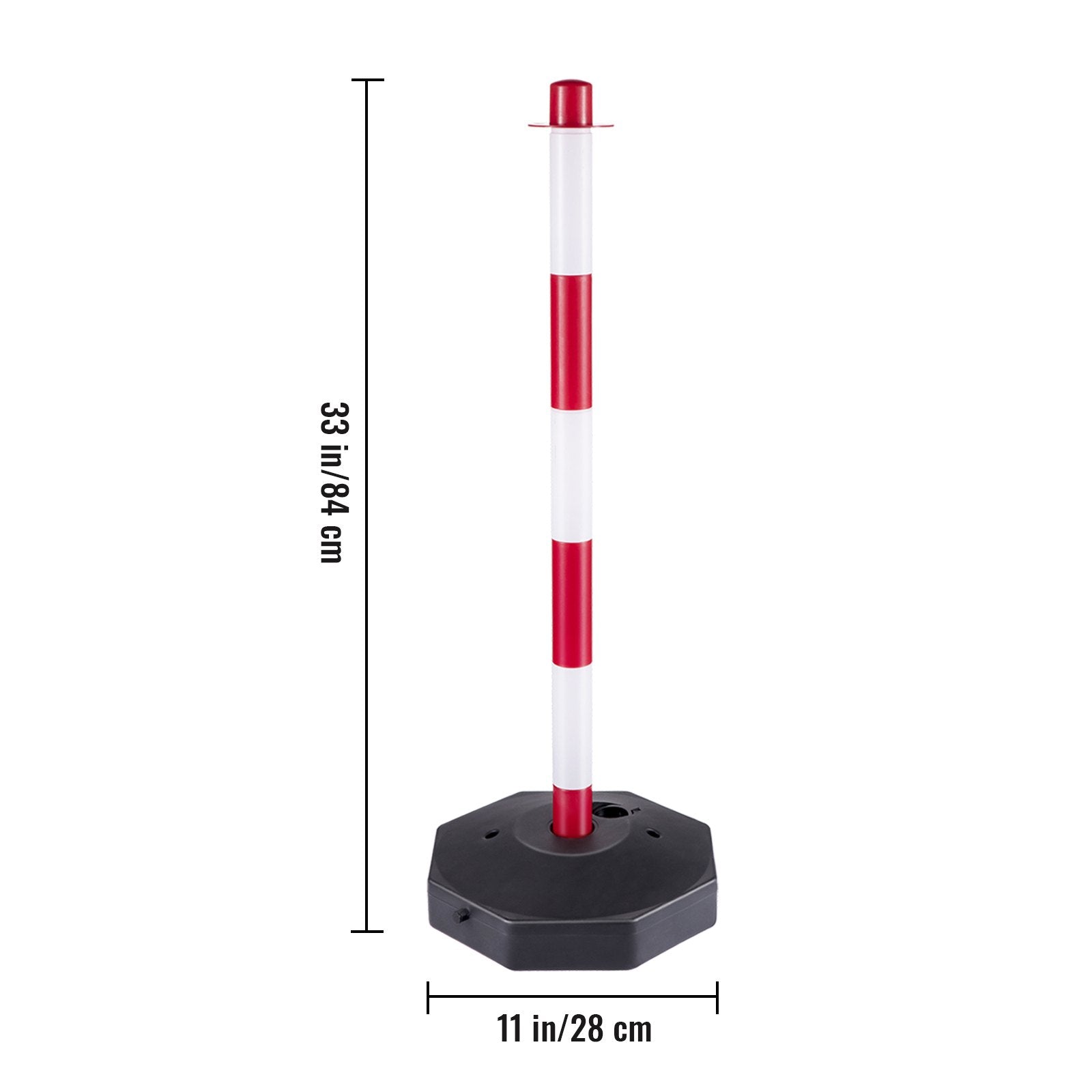 VEVOR Plastic Stanchion, 4pcs Chain Stanchion, Plastic Stanchion Kit w/ 32ft Chain 8 S-Hooks, PE Plastic White Stanchion for Warning/Crowd Control at Parking Lot, Construction Lot, Driveway Elevator