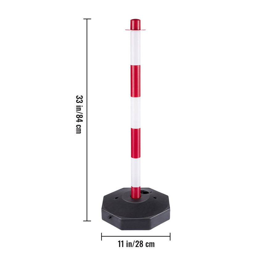 VEVOR Plastic Stanchion, 4pcs Chain Stanchion, Plastic Stanchion Kit w/ 32ft Chain 8 S-Hooks, PE Plastic White Stanchion for Warning/Crowd Control at Parking Lot, Construction Lot, Driveway Elevator
