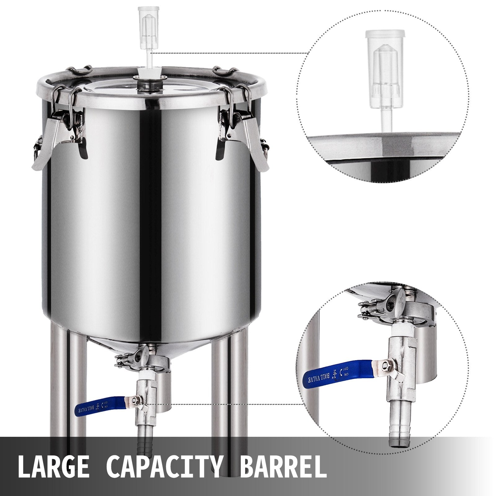 VEVOR 7 Gallon Home Brewing Chronical Fermenter Stainless Steel Brew Bucket Fermenter with Conical Base