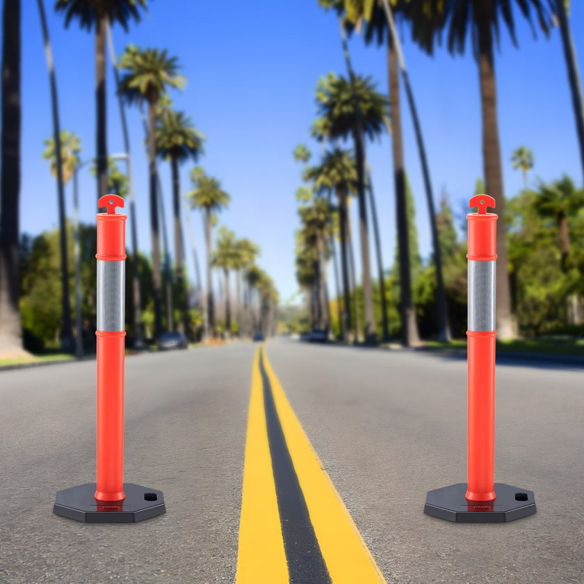 VEVOR Traffic Delineator Post Cones, 2 Pack, Traffic Safety Delineator Barrier with 16.93 x 16.93 in Rubber Base, for Traffic Control Warning Outdoor Indoor Use Parking Lot Construction Caution Roads
