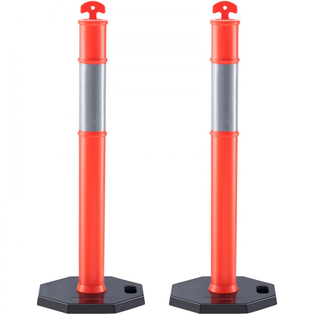 VEVOR Traffic Delineator Post Cones, 2 Pack, Traffic Safety Delineator Barrier with 16.93 x 16.93 in Rubber Base, for Traffic Control Warning Outdoor Indoor Use Parking Lot Construction Caution Roads