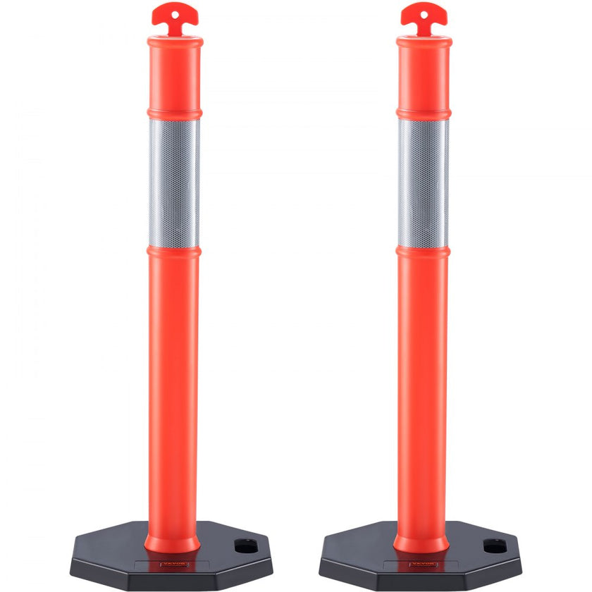 VEVOR Traffic Delineator Post Cones, 2 Pack, Traffic Safety Delineator Barrier with 16.93 x 16.93 in Rubber Base, for Traffic Control Warning Outdoor Indoor Use Parking Lot Construction Caution Roads