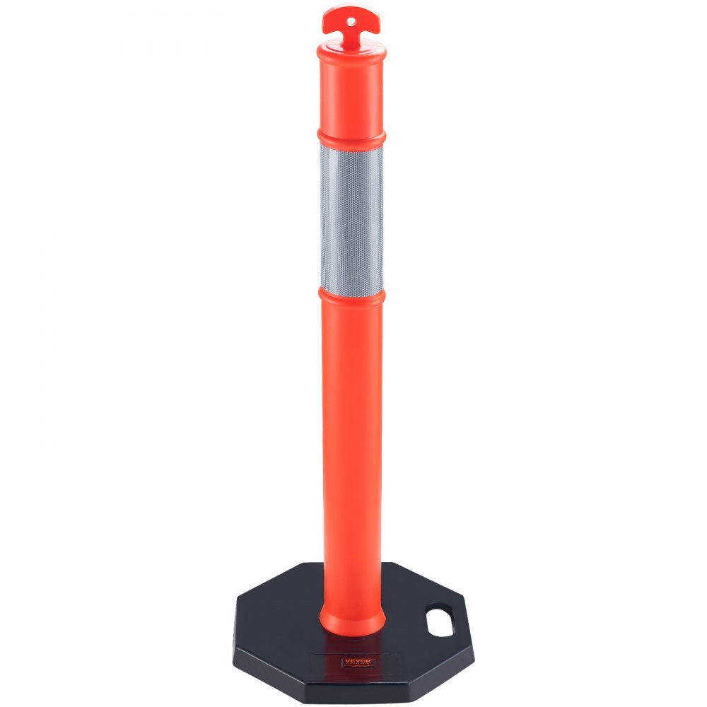 VEVOR Traffic Delineator Post Cones, 2 Pack, Traffic Safety Delineator Barrier with 16.93 x 16.93 in Rubber Base, for Traffic Control Warning Outdoor Indoor Use Parking Lot Construction Caution Roads