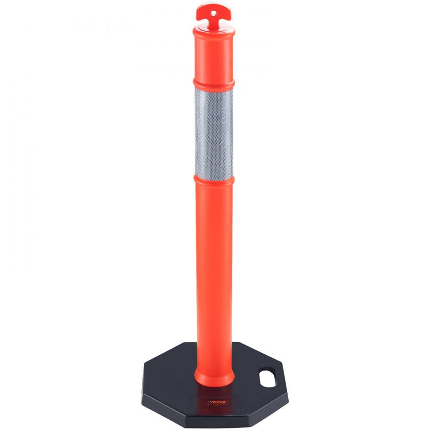 VEVOR Traffic Delineator Post Cones, 2 Pack, Traffic Safety Delineator Barrier with 16.93 x 16.93 in Rubber Base, for Traffic Control Warning Outdoor Indoor Use Parking Lot Construction Caution Roads