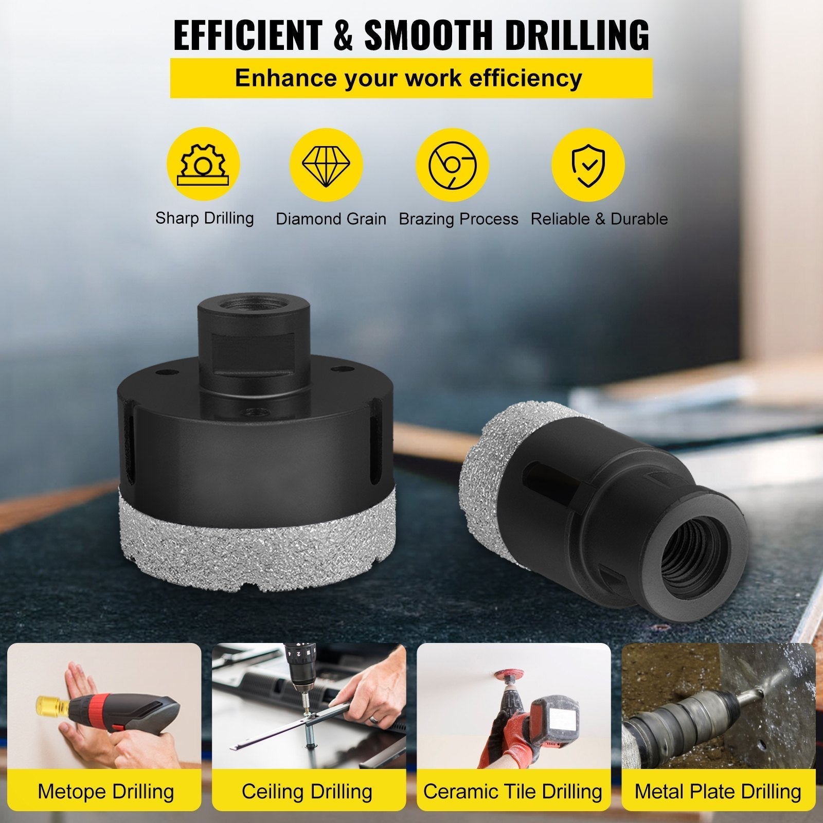 VEVOR Diamond Drill Bits 6/8/10/13/19/25/32/51 mm Diamond Hole Saw Brazed Tile 0.59in Segment Finger Bit SDS Tile Hole Saw Kit with a Blade for Tile Ceramic Porcelain Marbl 5/8\