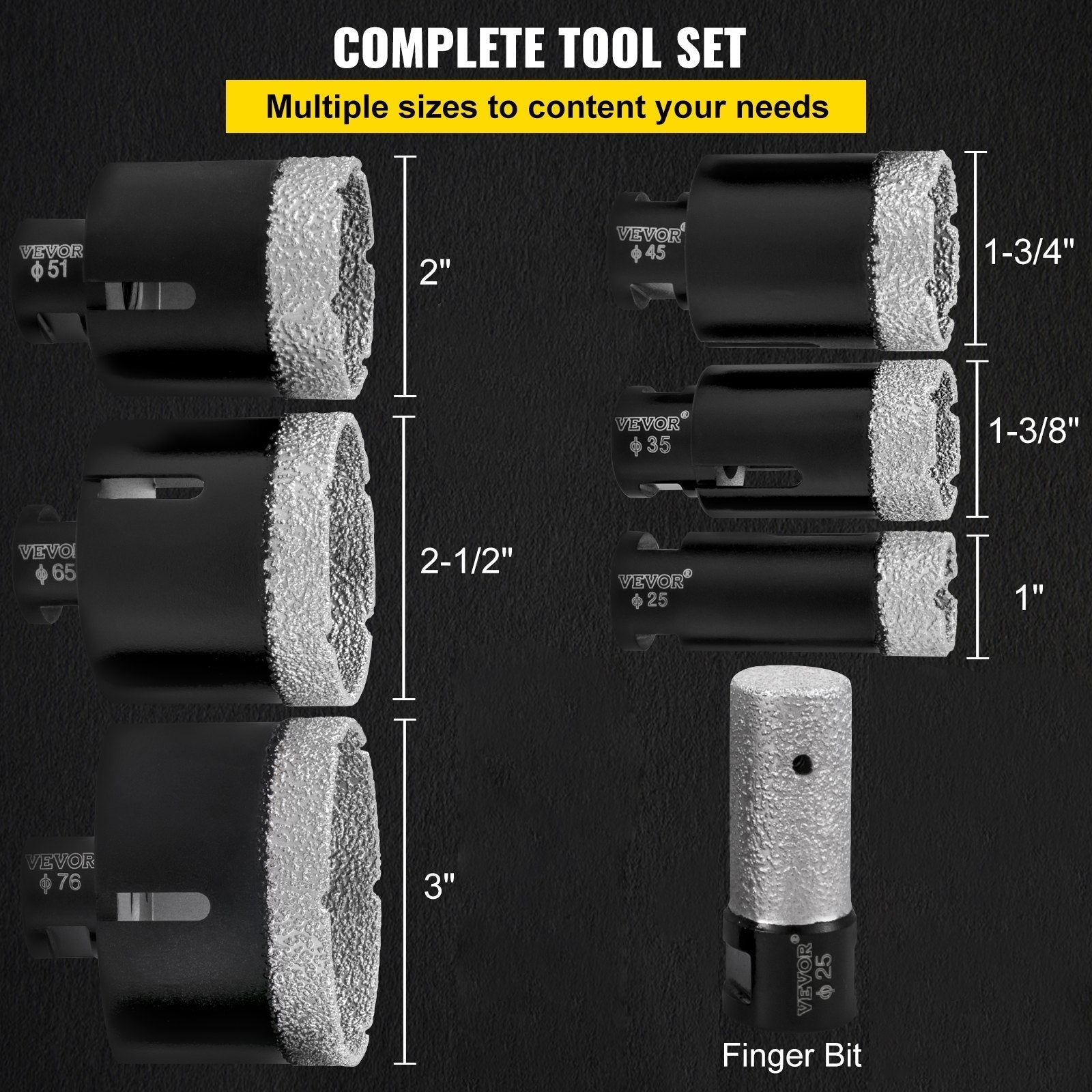 VEVOR Diamond Drill Bits 6/8/10/13/19/25/32/51 mm Diamond Hole Saw Brazed Tile 0.59in Segment Finger Bit SDS Tile Hole Saw Kit with a Blade for Tile Ceramic Porcelain Marbl 5/8\