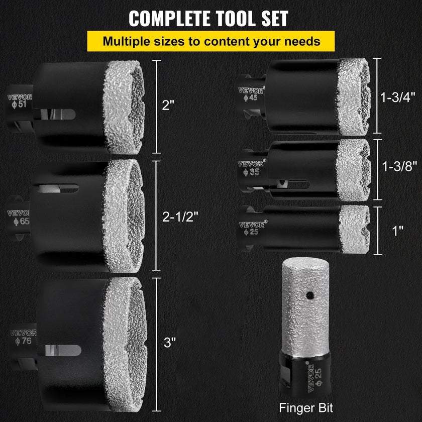 VEVOR Diamond Drill Bits 6/8/10/13/19/25/32/51 mm Diamond Hole Saw Brazed Tile 0.59in Segment Finger Bit SDS Tile Hole Saw Kit with a Blade for Tile Ceramic Porcelain Marbl 5/8\