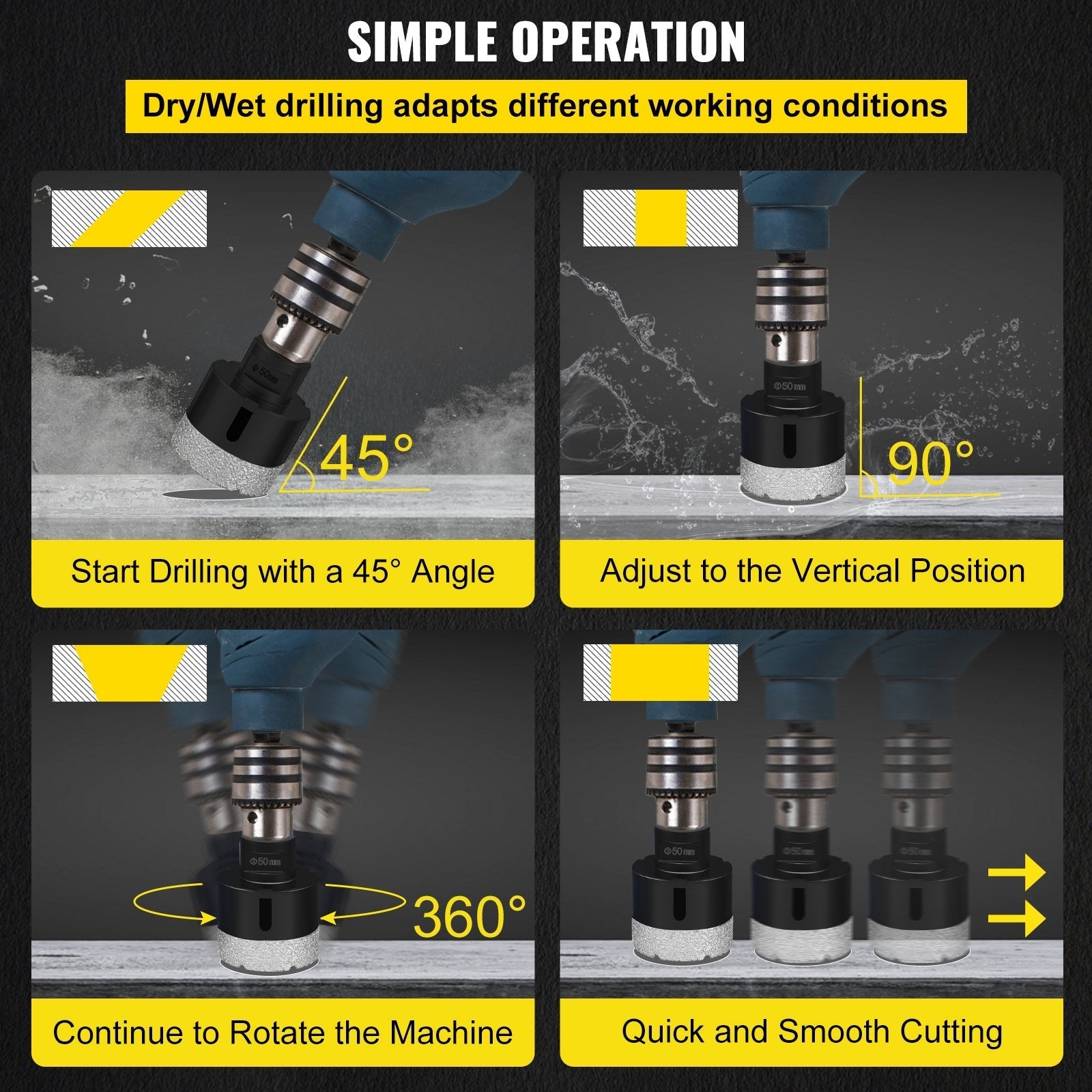 VEVOR Diamond Drill Bits 6/8/10/13/19/25/32/51 mm Diamond Hole Saw Brazed Tile 0.59in Segment Finger Bit SDS Tile Hole Saw Kit with a Blade for Tile Ceramic Porcelain Marbl 5/8\