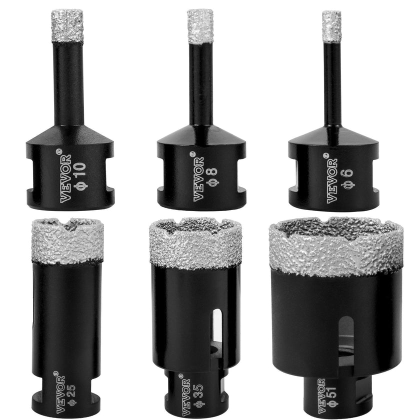 VEVOR Diamond Drill Bits 6PCS Diamond Hole Saw 6/8/10/25/35/51 mm Tile Hole Saw Kit Vacuum Brazed Diamond Drill Bit 0.59in Segment Tile Hole Saw with a Blade for Tile Ceramic Porcelain Marble Stone