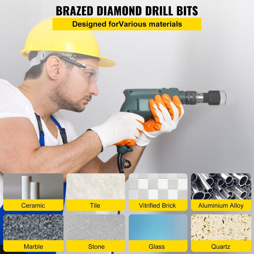 VEVOR Diamond Drill Bits 6/8/10/13/19/25/32/51 mm Diamond Hole Saw Brazed Tile Hole Saw Kit 0.59in Segment Diamond Drill Bit Finger Bit SDS Tile Hole Saw with a Blade for Tile Ceramic Porcelain Marbl