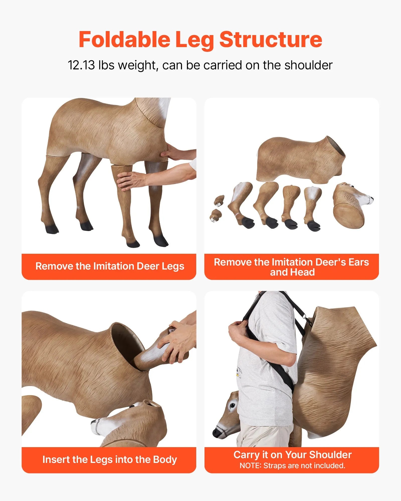VEVOR Deer Decoy Outdoor Realistic Doe Decoys for Hunting Foldable Legs 1-Pack