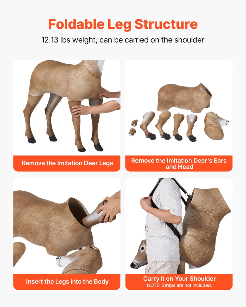 VEVOR Deer Decoy Outdoor Realistic Doe Decoys for Hunting Foldable Legs 1-Pack