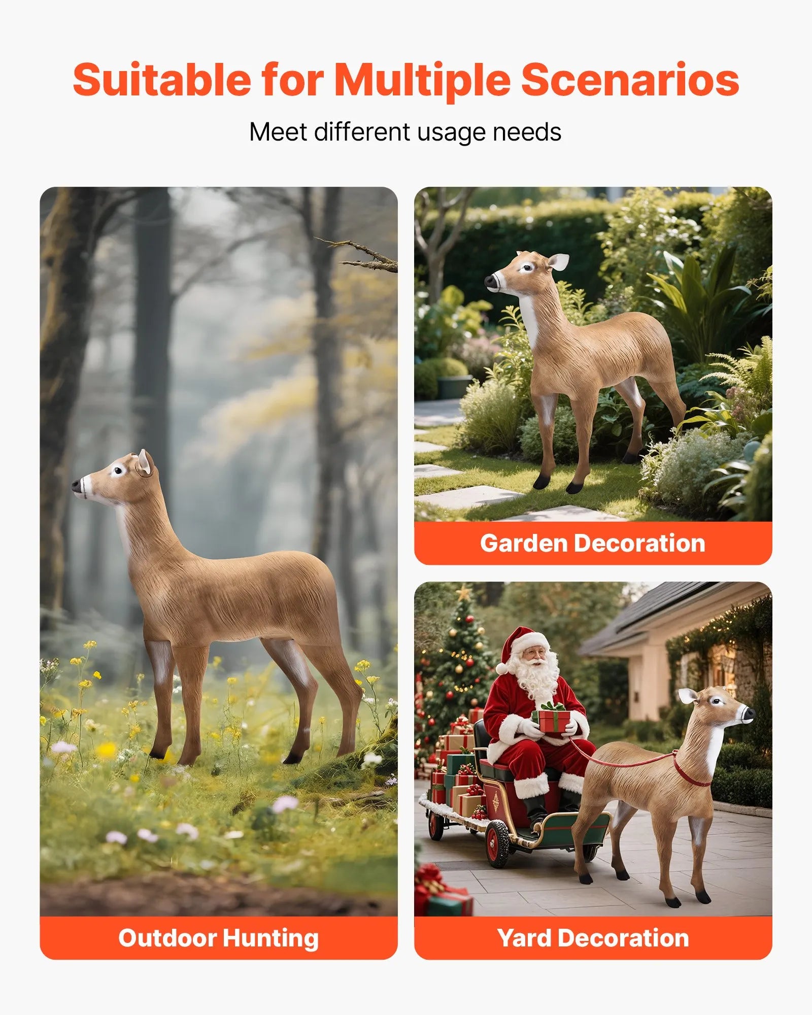 VEVOR Deer Decoy Outdoor Realistic Doe Decoys for Hunting Foldable Legs 1-Pack