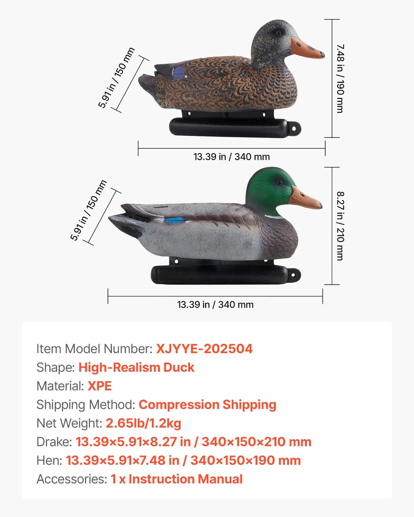 VEVOR Duck Decoy Outdoor Teal Decoys Realistic Plastic Floating Duck for Hunting