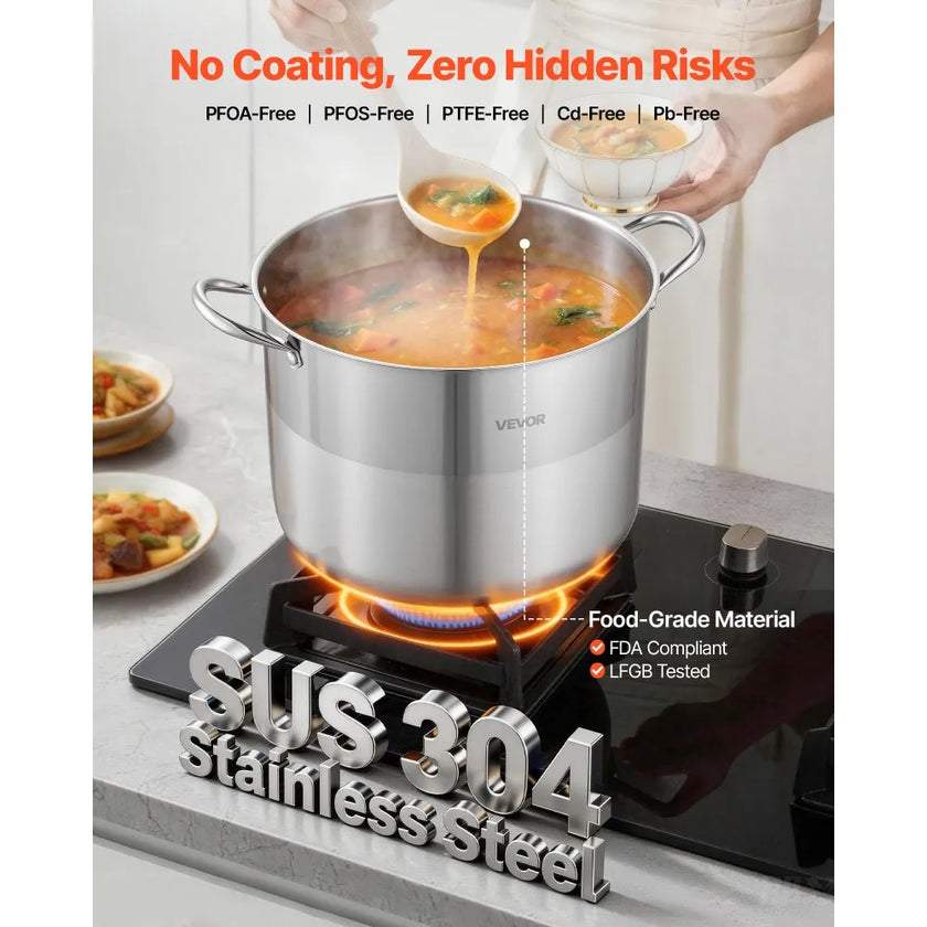 16-Quart Stainless Steel Stock Pot with Glass Lid – Induction Compatible Cooking Pot
