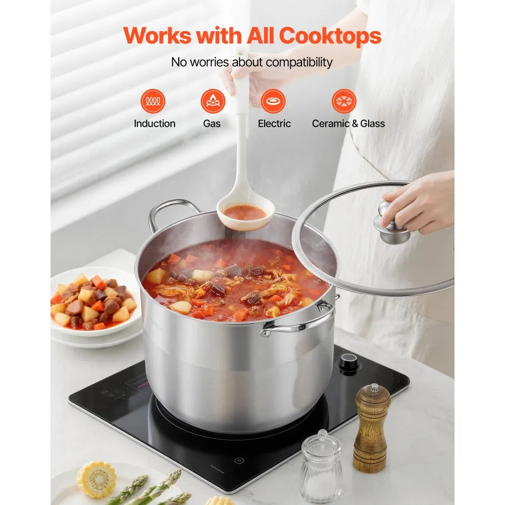 16-Quart Stainless Steel Stock Pot with Glass Lid – Induction Compatible Cooking Pot