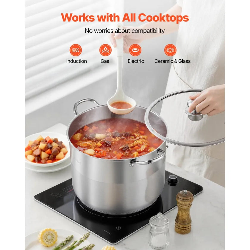 16-Quart Stainless Steel Stock Pot with Glass Lid – Induction Compatible Cooking Pot