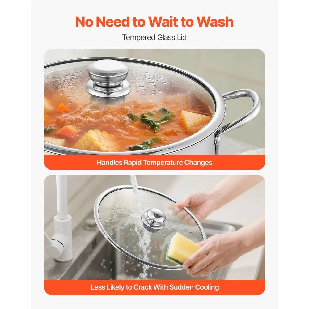16-Quart Stainless Steel Stock Pot with Glass Lid – Induction Compatible Cooking Pot
