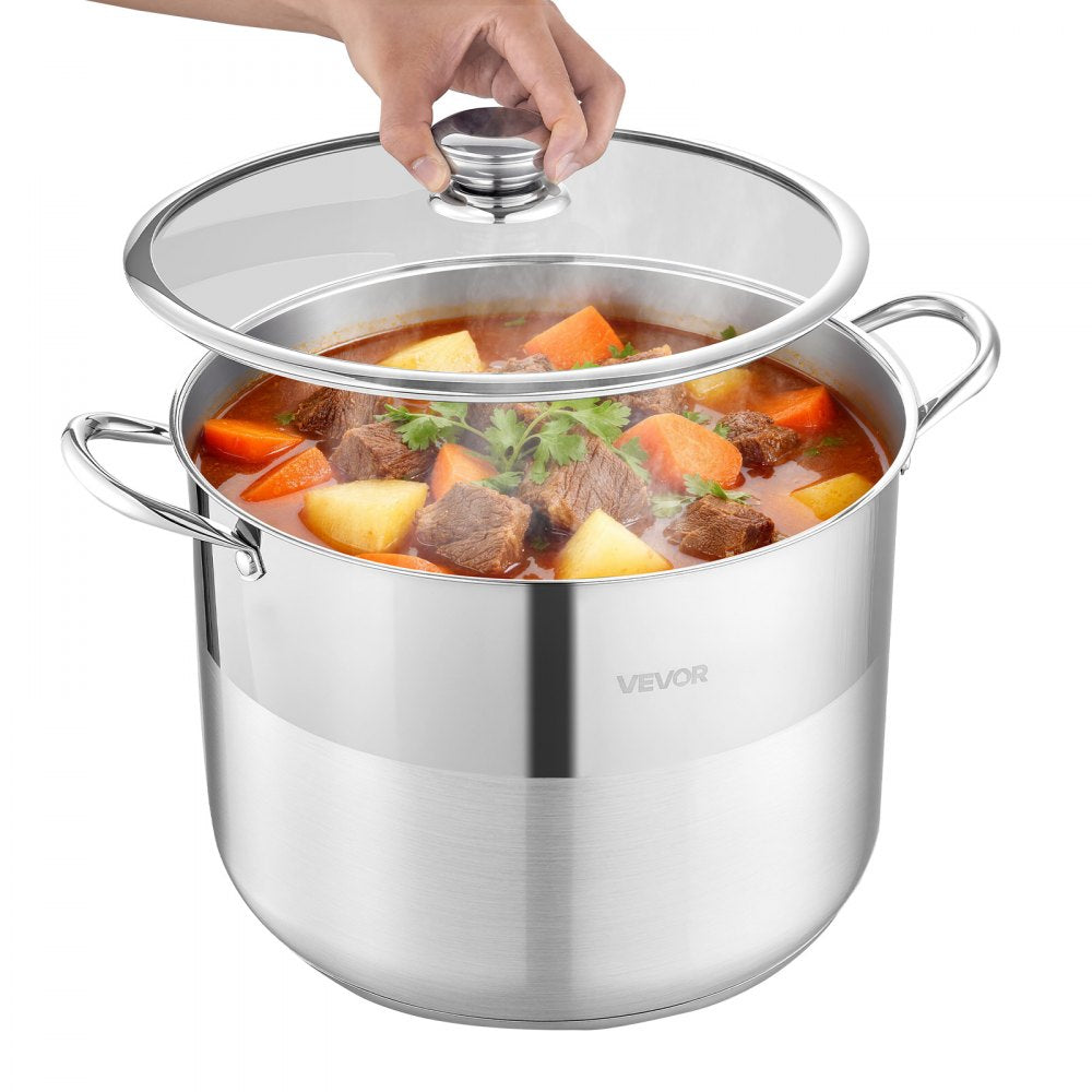 16-Quart Stainless Steel Stock Pot with Glass Lid – Induction Compatible Cooking Pot