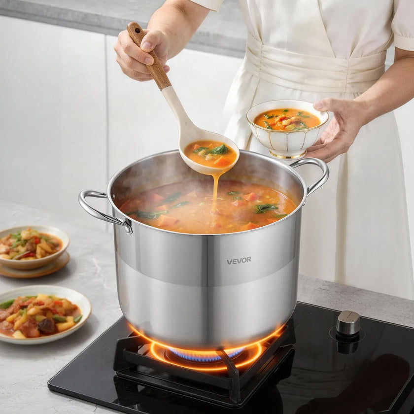16-Quart Stainless Steel Stock Pot with Glass Lid – Induction Compatible Cooking Pot