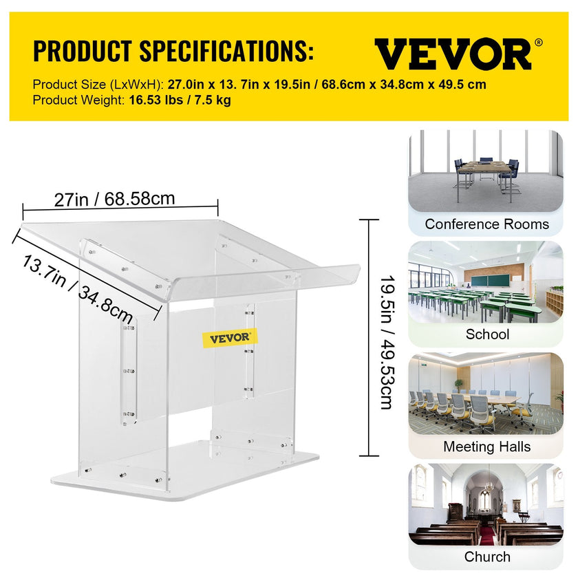 VEVOR Tabletop Acrylic Podium 19.5