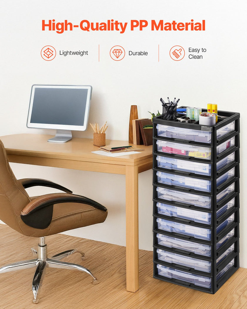 Plastic Storage Organizer 10-Tier Large Capacity with Organizer Top Black Frame