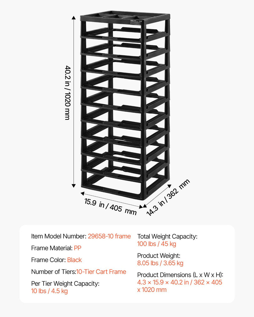 Plastic Storage Organizer 10-Tier Large Capacity with Organizer Top Black Frame